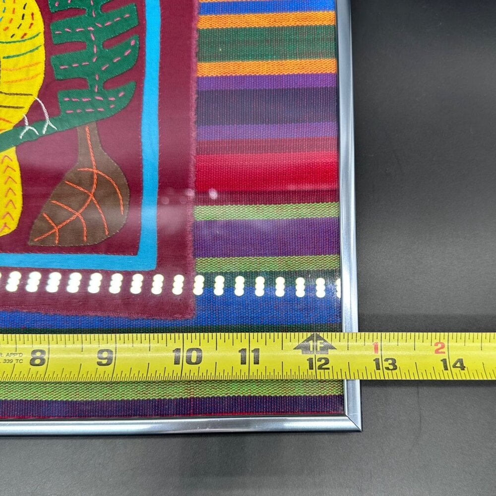 Vintage Framed Mola Parrot Textile Folk Art Hand Stitched Panama Wall Hanging - Picture 7 of 7